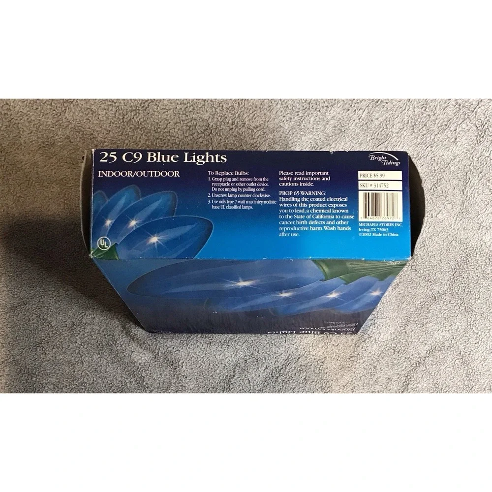 New Bright Tidings 25 C9 Blue Christmas Lights Bulbs 25 Ft Indoor Outdoor‎